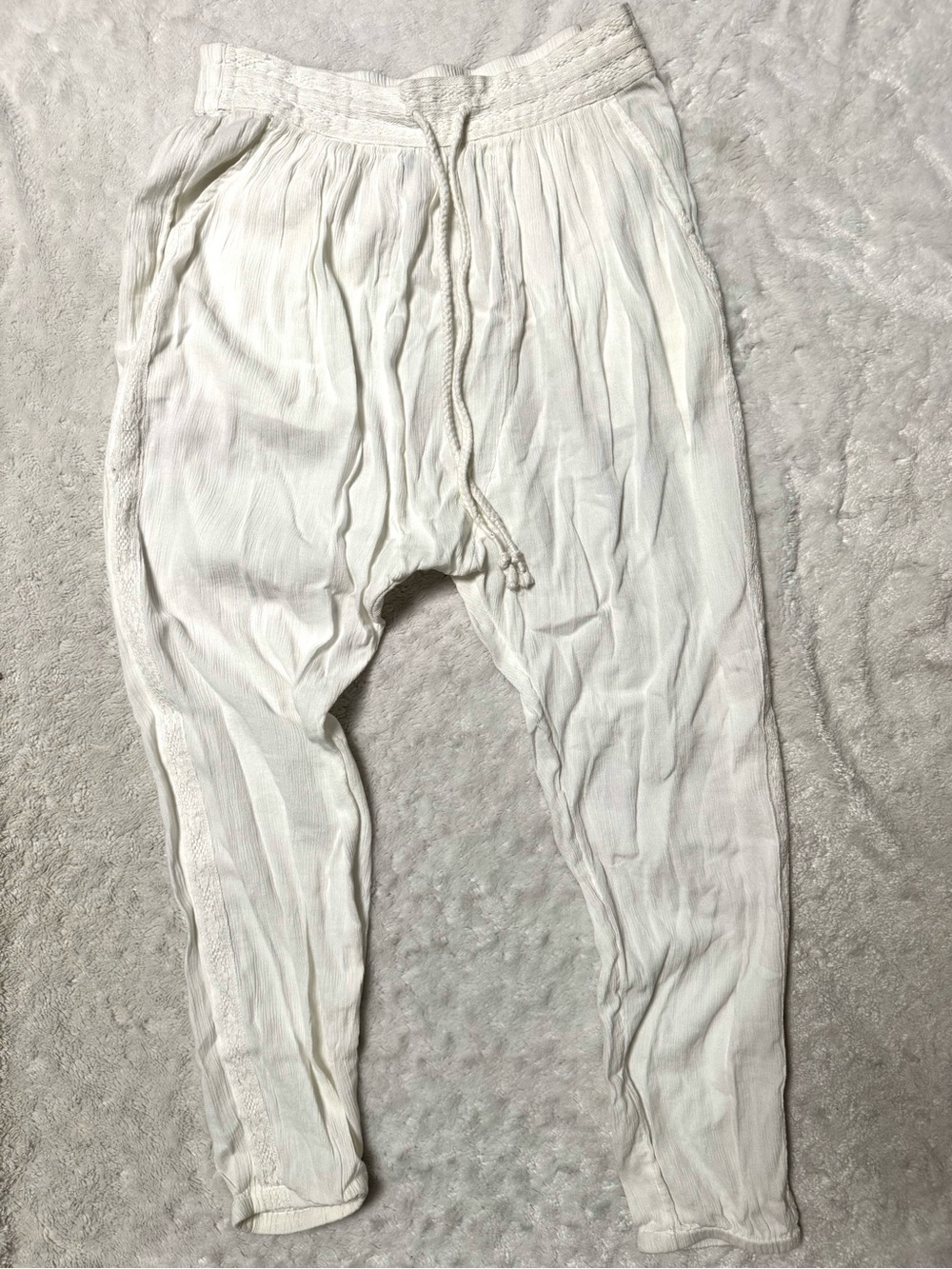 aerie White Relaxed Harem Drawstring Joggers